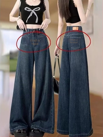Denim nadrág, magas derekú, egyenes és széles szárú, közepes vastagságú, téli kollekció 2024