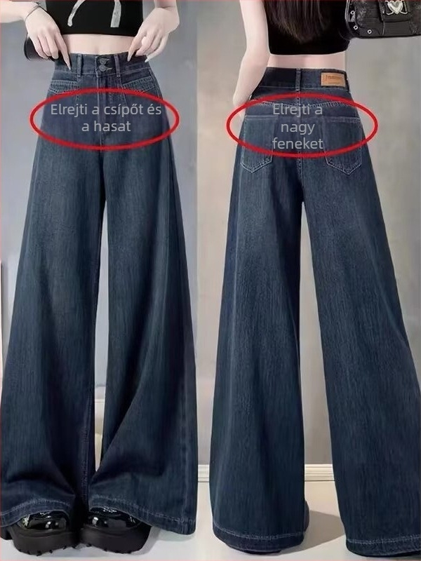 Denim nadrág, magas derekú, egyenes és széles szárú, közepes vastagságú, téli kollekció 2024
