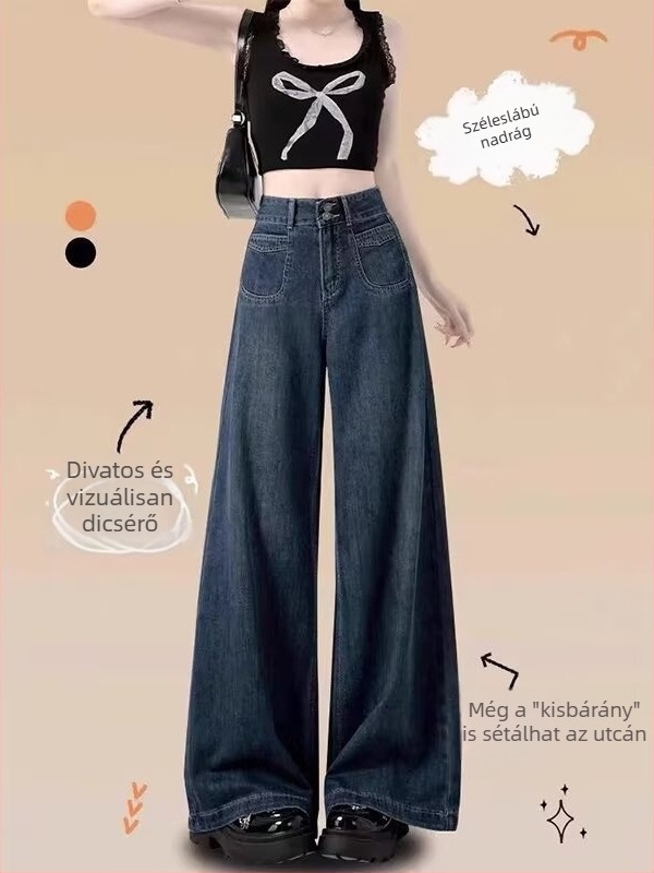 Denim nadrág, magas derekú, egyenes és széles szárú, közepes vastagságú, téli kollekció 2024