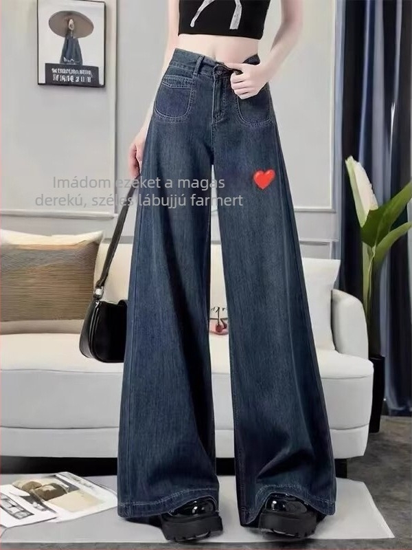 Denim nadrág, magas derekú, egyenes és széles szárú, közepes vastagságú, téli kollekció 2024
