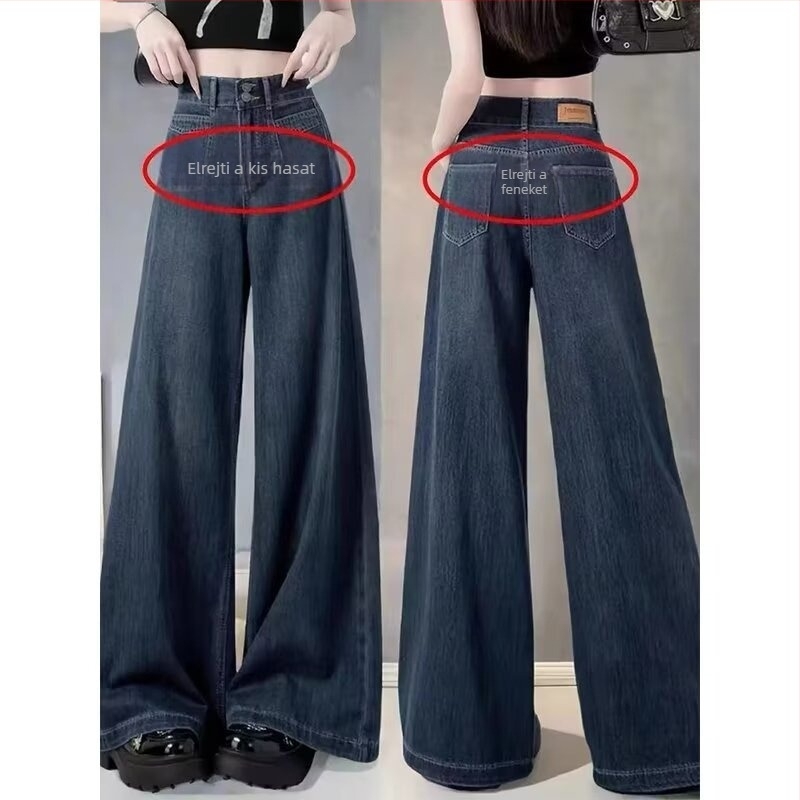 Denim nadrág, magas derekú, egyenes és széles szárú, közepes vastagságú, téli kollekció 2024