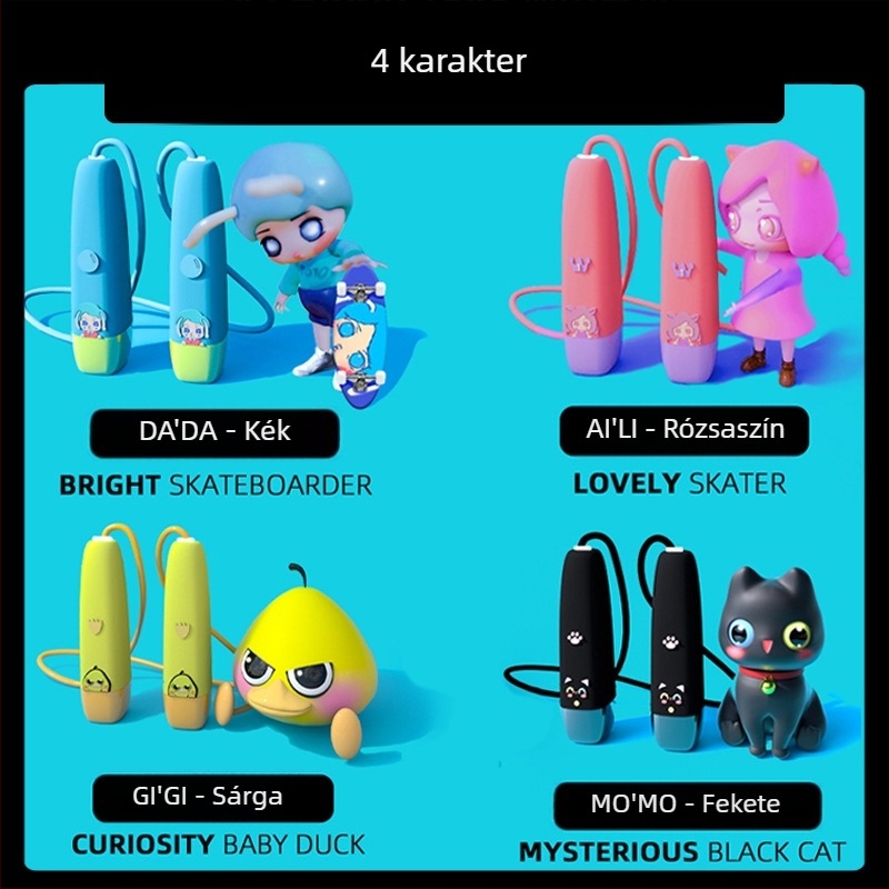 Rajzfilmszerű gyerek ugrókötél, csomómentes, állítható hosszúságú, PVC anyagú, fiúknak és lányoknak, iskolai edzéshez