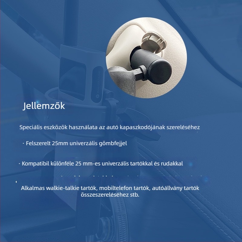 Autótelefon-tartó A-oszlop hüvelycsavar és 25 mm gömbfej, ABS test