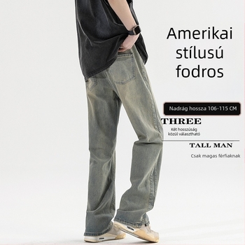 Farmernadrág kissé bővülő lábszárhoz, közepes derekú, kopott pamut denim, zipzár, zsebdíszítés