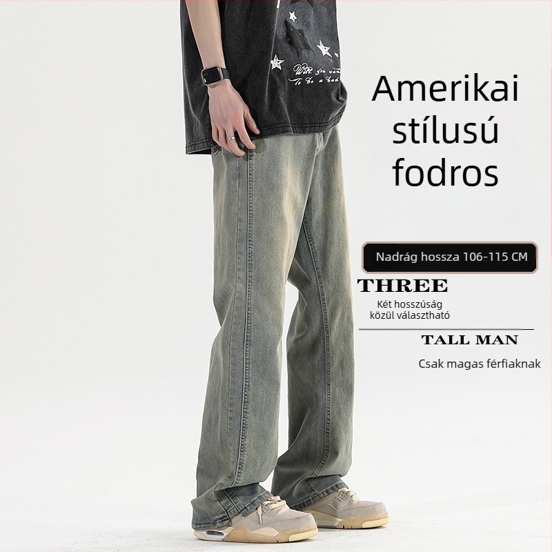 Farmernadrág kissé bővülő lábszárhoz, közepes derekú, kopott pamut denim, zipzár, zsebdíszítés