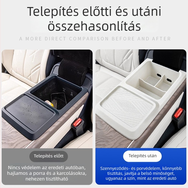 Szilikon központi konzol tároló doboz — teljes könyöktámasz fedés, csattos felhelyezés, Zeekr 9X