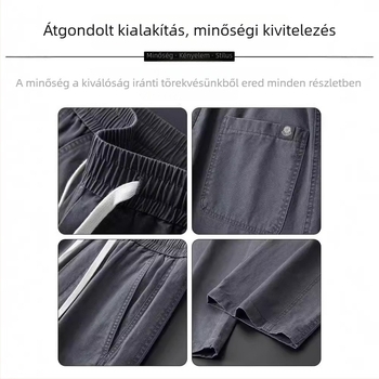 Férfiak számára casual nadrág pamut–keverékből, egyenes szárú fazon, középmagas derék, kötőzárral záródó