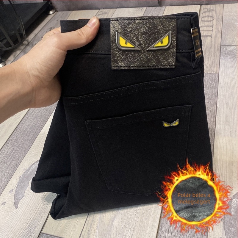 Férfi fehér denim nadrág, slim fit, hímzett, prémium dizájn, elasztikus, keskeny szár