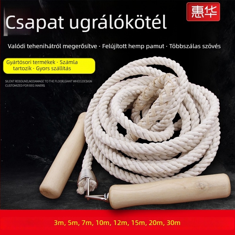 Edzés ugrókötél fa markolattal, pamut kötél, testreszabható specifikációk