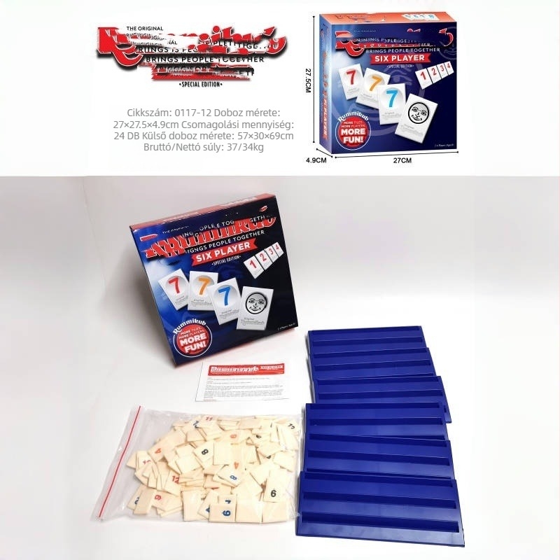 Rummikub-stílusú gyermek társasjáték – puzzle, műanyag és papír alkatrészek, fejleszti a kognitív képességeket és a kéz-szem koordinációt