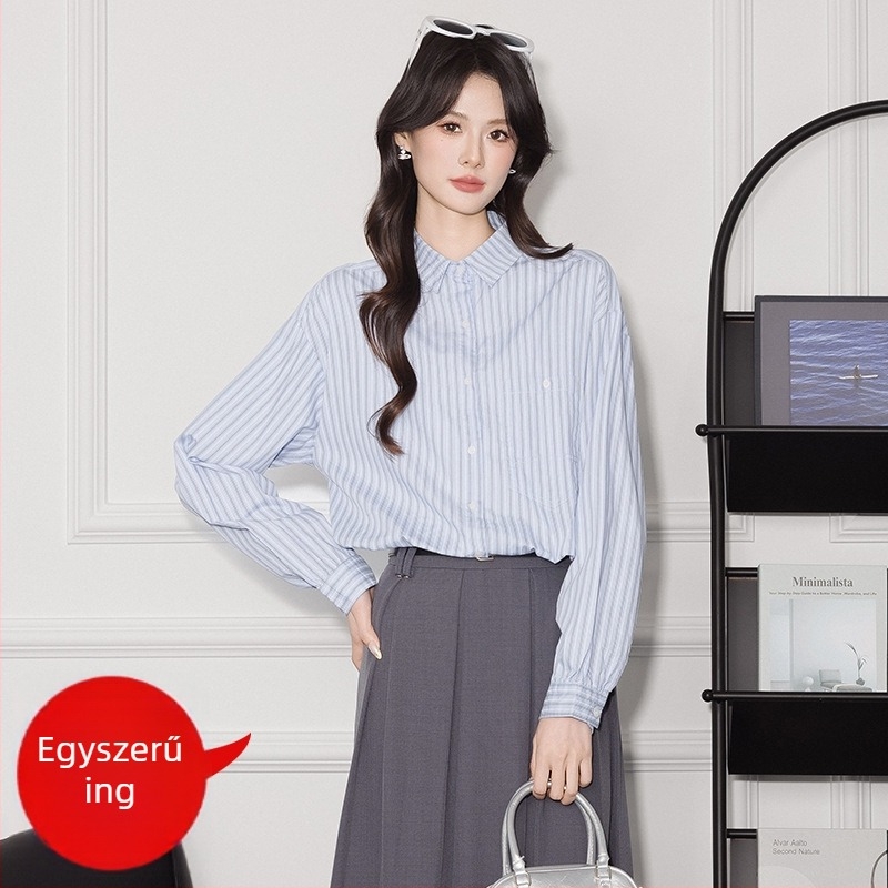 Pamut csíkos pólóing, hosszú ujjú, lazán szabott