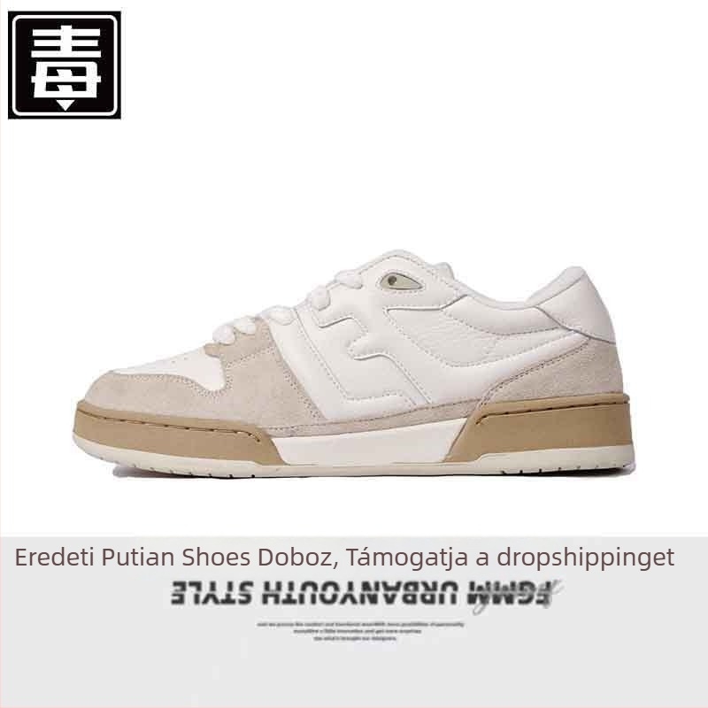 Uniszex valódi bőr tornacipő, retro stílus, alacsony szár, fűzős záródás, gumitalp, kopásálló, paneles dizájn, 2025 tavaszi megjelenés.