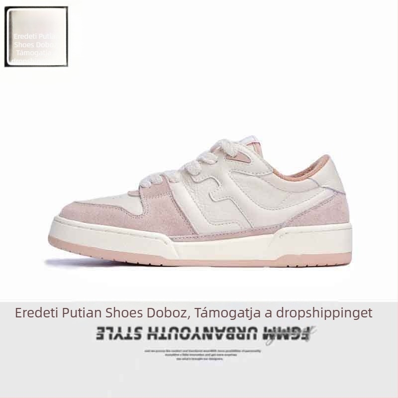 Uniszex valódi bőr tornacipő, retro stílus, alacsony szár, fűzős záródás, gumitalp, kopásálló, paneles dizájn, 2025 tavaszi megjelenés.