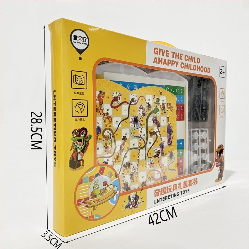 Gyerekeknek szóló többjátékos asztali készlet: Flying chess, Gobang, Checkers és Animal chess; műanyagból, 7–14 éveseknek.