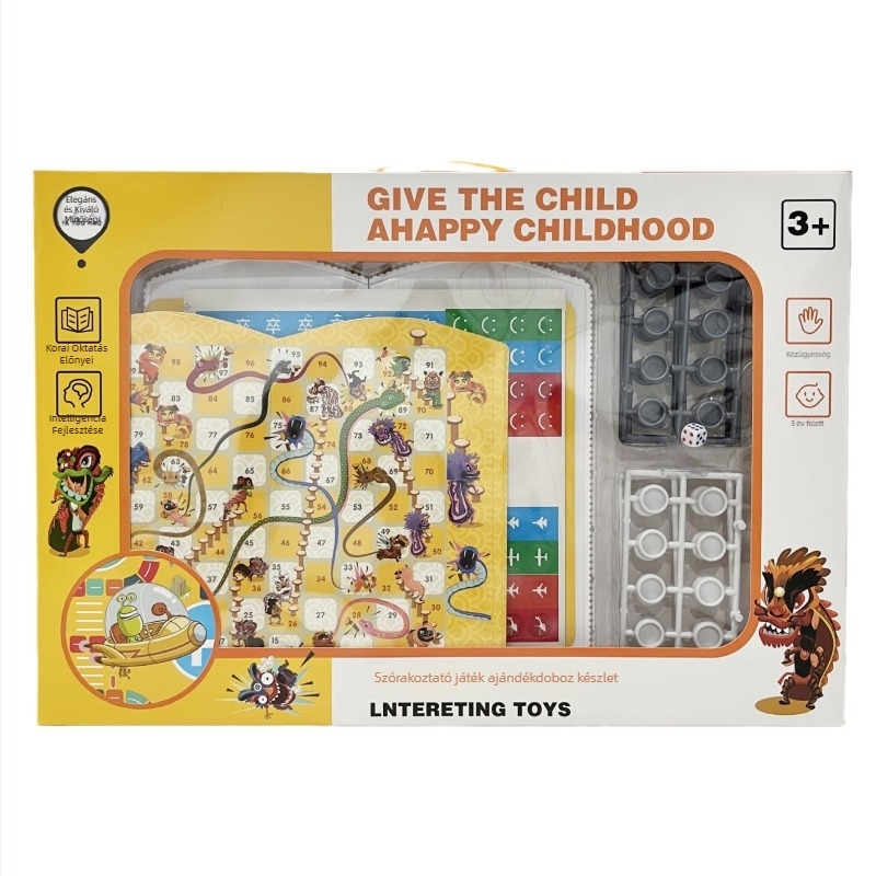 Gyerekeknek szóló többjátékos asztali készlet: Flying chess, Gobang, Checkers és Animal chess; műanyagból, 7–14 éveseknek.