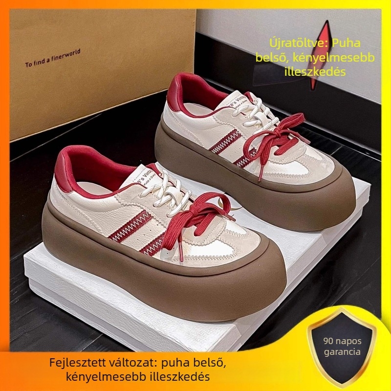 Női mindennapi sportcipők — európai stílus, retro vastag talp, vászon felső rész, gumírozott talp, fűzés, mikroszálas talpbetét