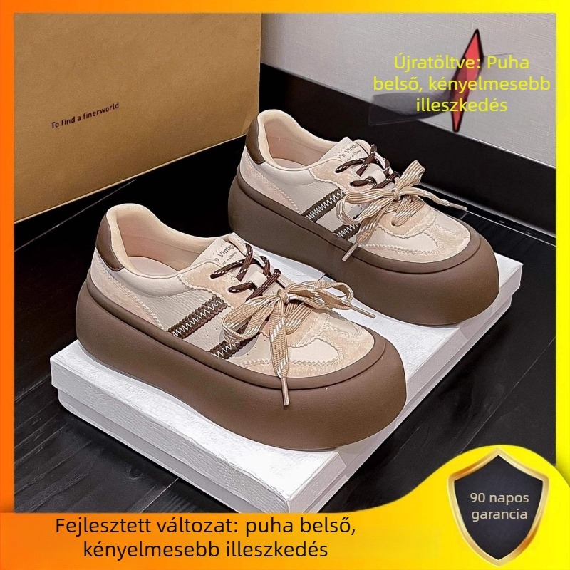 Női mindennapi sportcipők — európai stílus, retro vastag talp, vászon felső rész, gumírozott talp, fűzés, mikroszálas talpbetét