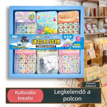 18 darabos PVC zseb játék készlet: sakk, Flying Chess, backgammon, szörny sakk és dáma; 7–14 éveseknek