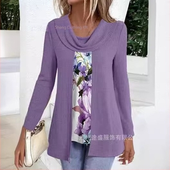 Ing hamis kettős készlet, hosszú ujjú, pile gallér, poliészter anyag, csíkos/plaid mintázat, pulóver stílus