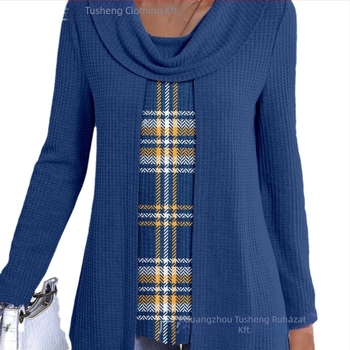 Ing hamis kettős készlet, hosszú ujjú, pile gallér, poliészter anyag, csíkos/plaid mintázat, pulóver stílus