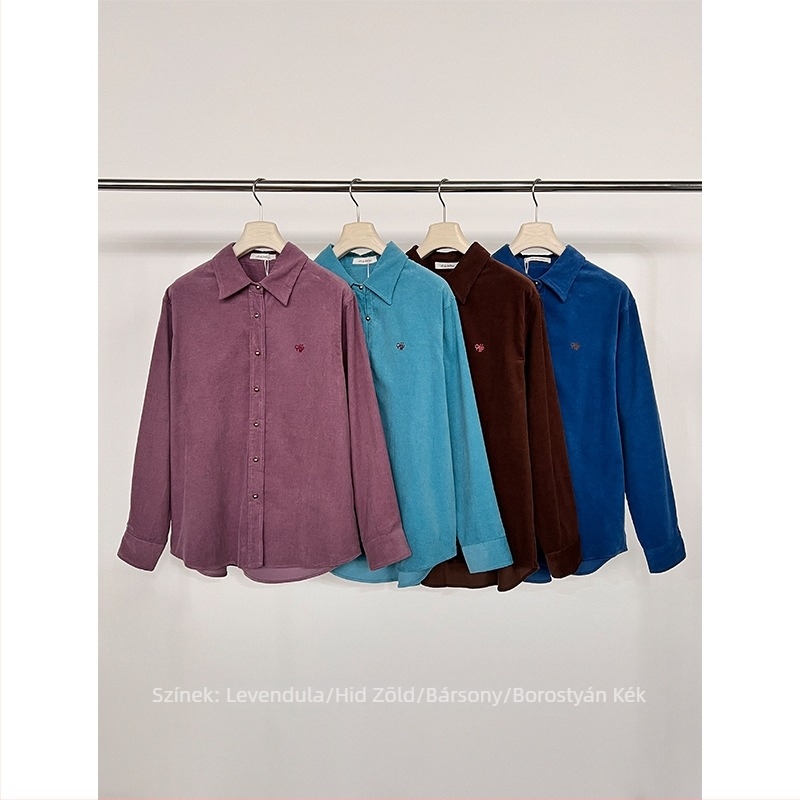 Corduroy ing Polo gallérrel, laza szabás, hímzett minta, 95% pamut