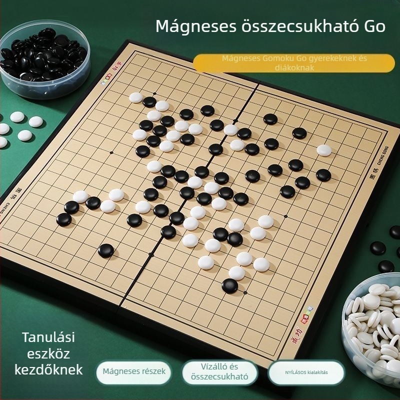 Mágneses Gomoku és Go készlet – mágneses figurák és mágneses szabványos tábla, gyermekek kezdő készlet, felnőtt kiadás