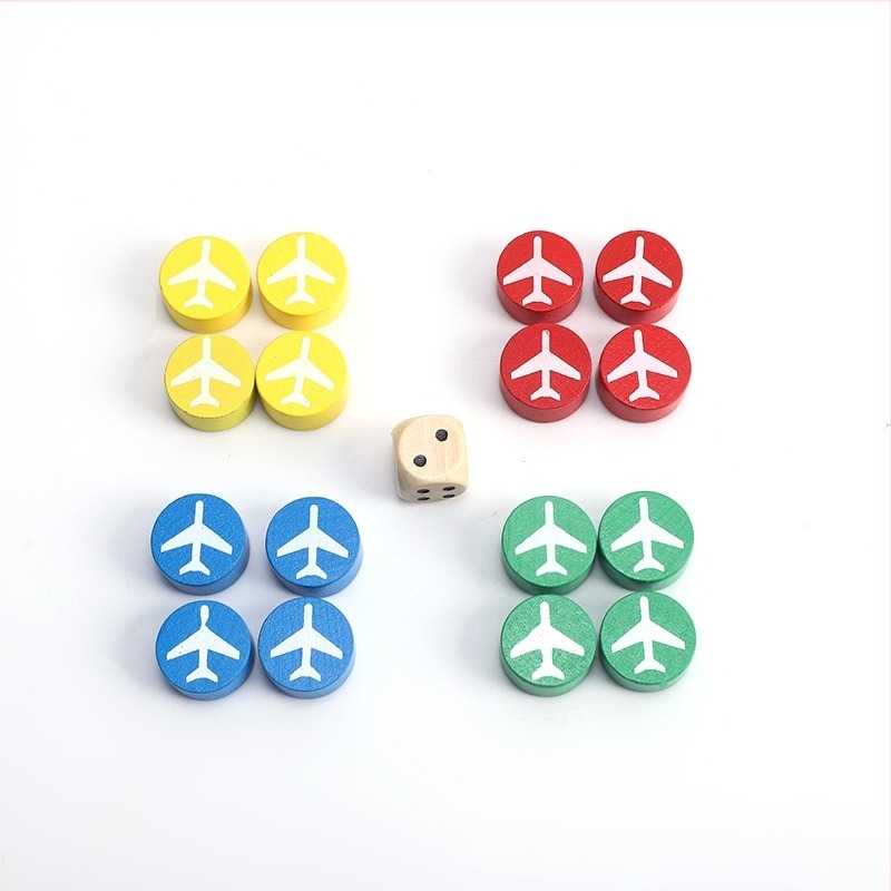 Fából készült Flying Chess darabok UV nyomtatással, korongok 3 cm/4 cm/5 cm asztali társasjátékhoz