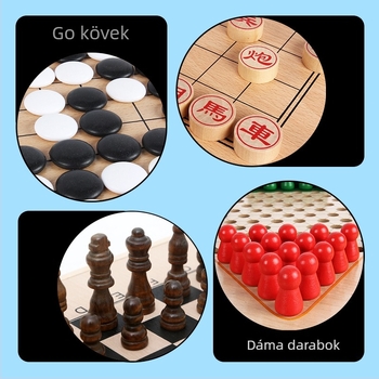 Fából készített többszörös funkciójú játéktábla Go, sakk, dáma és Gomoku játékokhoz, tartozékokkal, színes dobozban