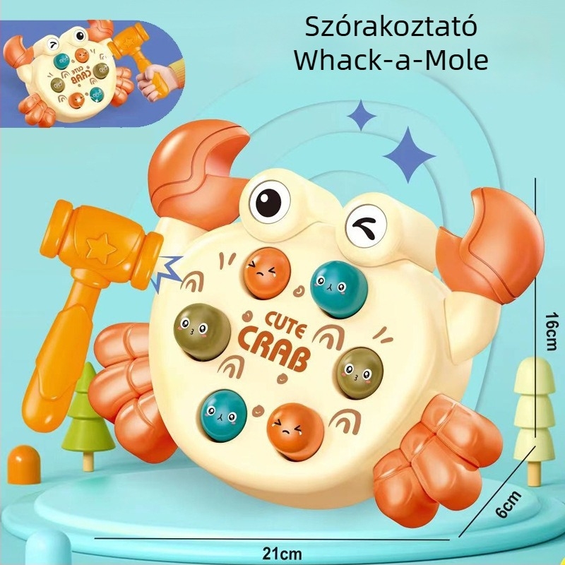 Whack-A-Mole gyerekeknek – műanyag kivitelezés; korosztály 0–6 év; asztali kosár-elem ujj-akcióval; fejleszti a látást, fogást, interaktív játékot és kommunikációt szülő-gyermek