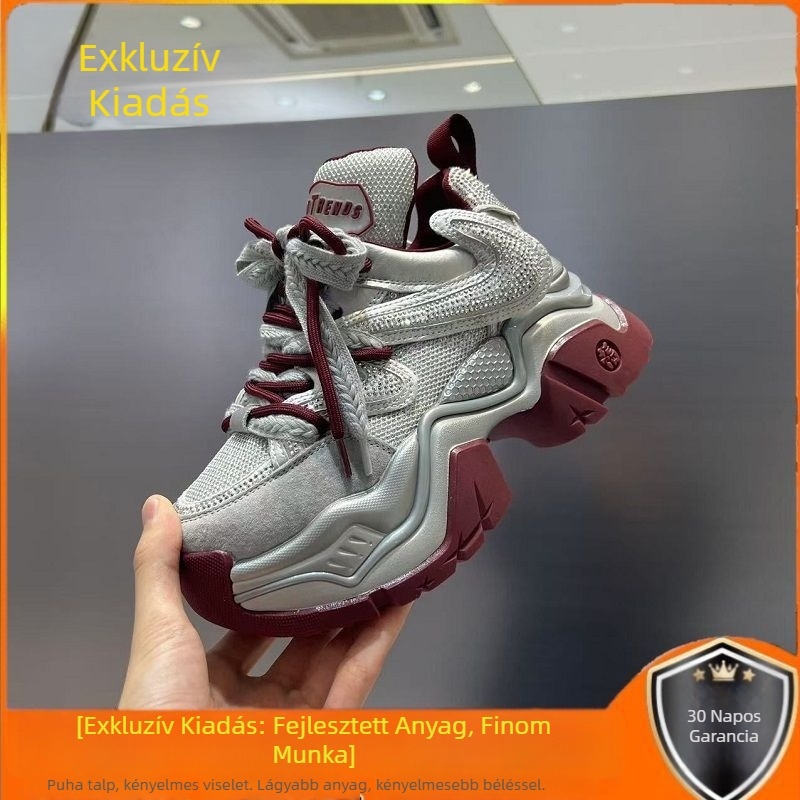 Női vastag talpú edzőcipő, textiles felsőrész, gumitalp, fűzőkkel, latex talpbetét, csúszásgátló, tartós