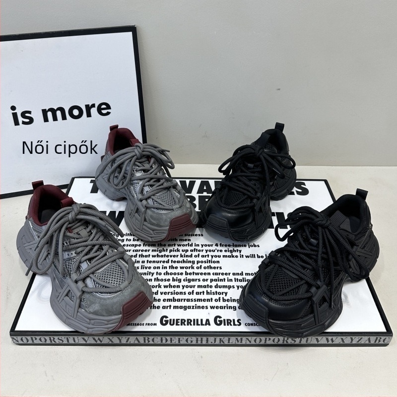 Női dad sneakers fűzős, vastag gumihab talp, mű plüss felsőrész, latex talpbetét, középmagas 3–5 cm