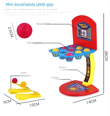 Asztali kosárlabda játék ujj-katapultával — oktató játék a kéz-szem koordinációhoz, műanyag kivitel, 4–6 éveseknek, interaktív családi játék