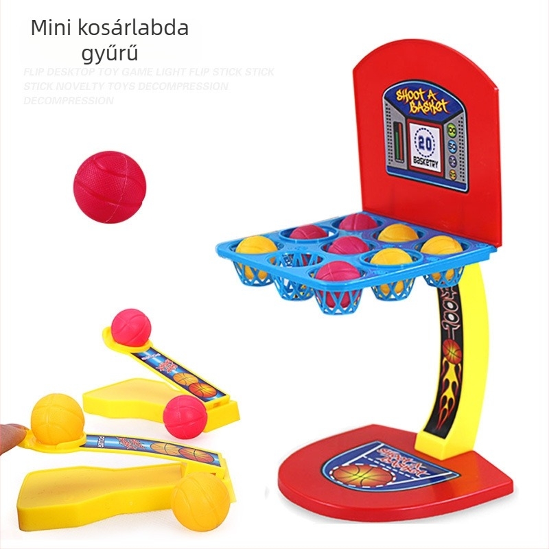 Asztali kosárlabda játék ujj-katapultával — oktató játék a kéz-szem koordinációhoz, műanyag kivitel, 4–6 éveseknek, interaktív családi játék