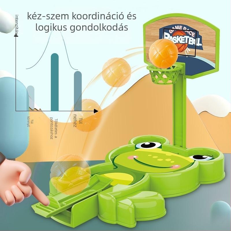 Asztali kosárlabda dobó játék, műanyag kivitel, beltéri használatra, kilövéses mechanizmus, 14 éves kortól
