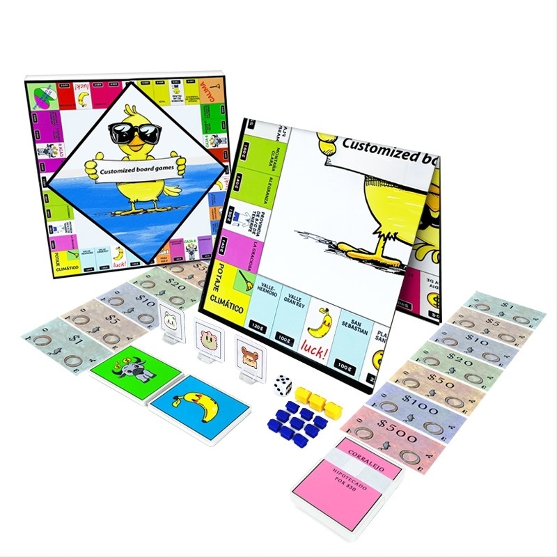 Családi interaktív társasjáték Monopoly testreszabható kártyákkal – szellemi fejlődés, bevont papír, színes doboz, 4–14 évesek