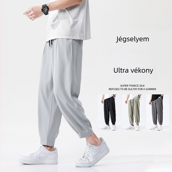 Férfi nyári sportos nadrág, lazán szabott, 3/4 hossz, japán stílus, lélegző poliészter-mix