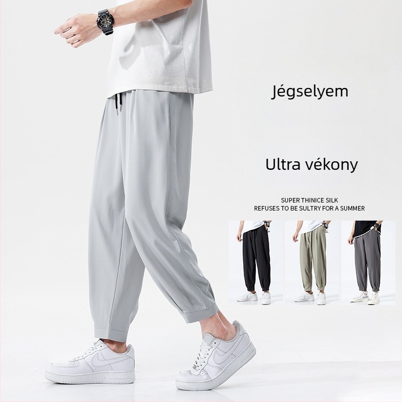 Férfi nyári sportos nadrág, lazán szabott, 3/4 hossz, japán stílus, lélegző poliészter-mix