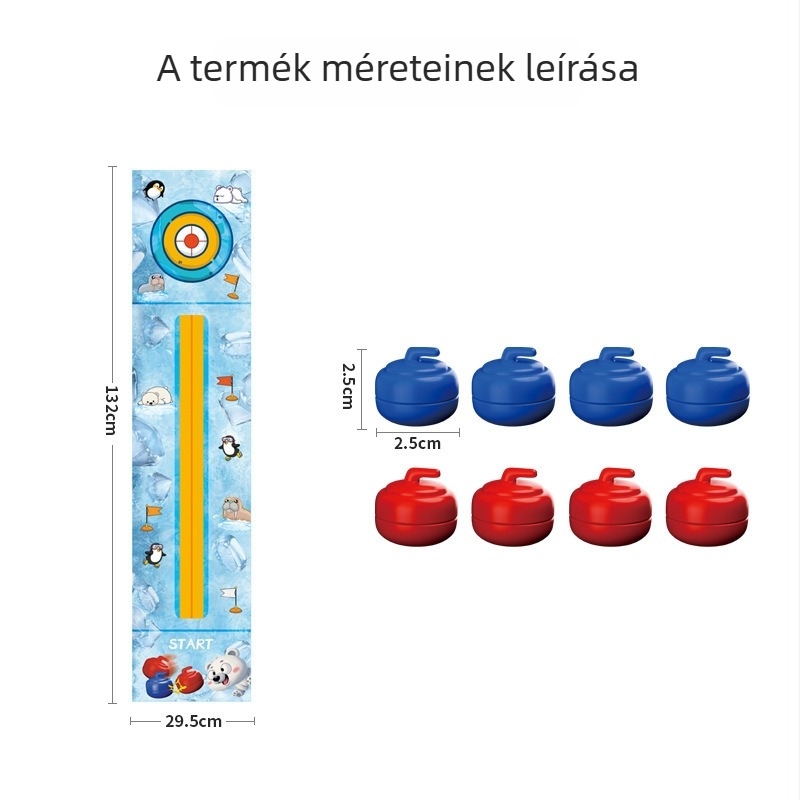 Asztali curling 4 az 1-ben – Interaktív sportos játék 4–6 éveseknek, PU anyag, cserélhető felületek: foci, kosárlabda és bowling