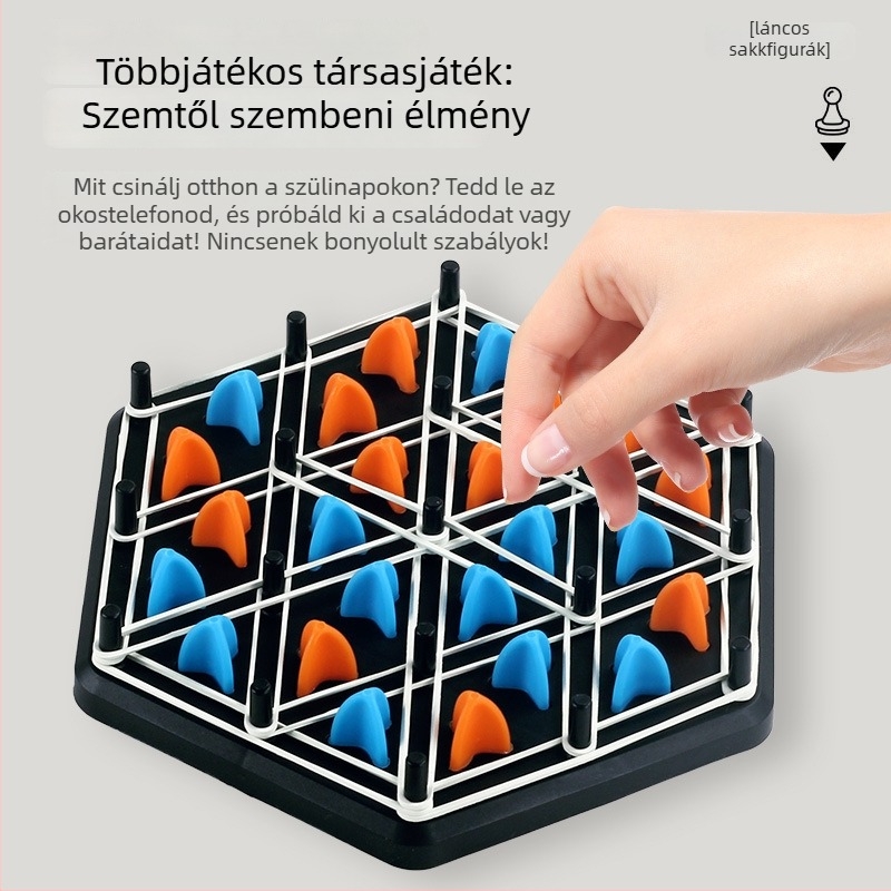 Háromszög alakú asztali játék családi interakcióval — elősegíti a logikus gondolkodást és a kéz-szem koordinációt; anyag: műanyag; 7–14 éveseknek.