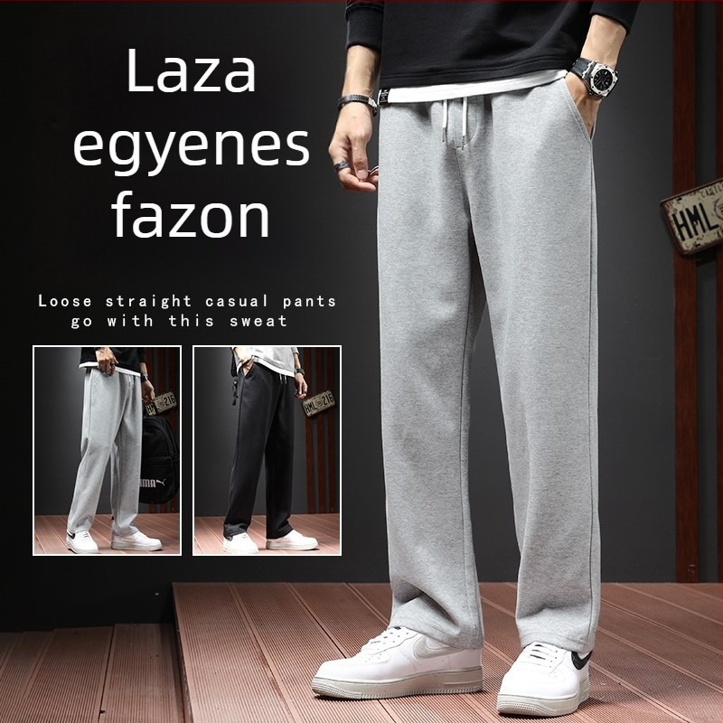 Férfi mindennapi egyenes szabású nadrág fleece-béléssel, középmagas derékkal, poliészter szövet.