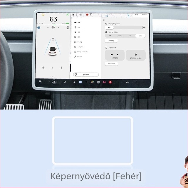 Tesla Model Y központi kijelző védőkeret szilikonból – navigációs keret, felhelyezés vákuumos kupakkal, illeszkedik a műszerfalhoz és a középső konzolhoz