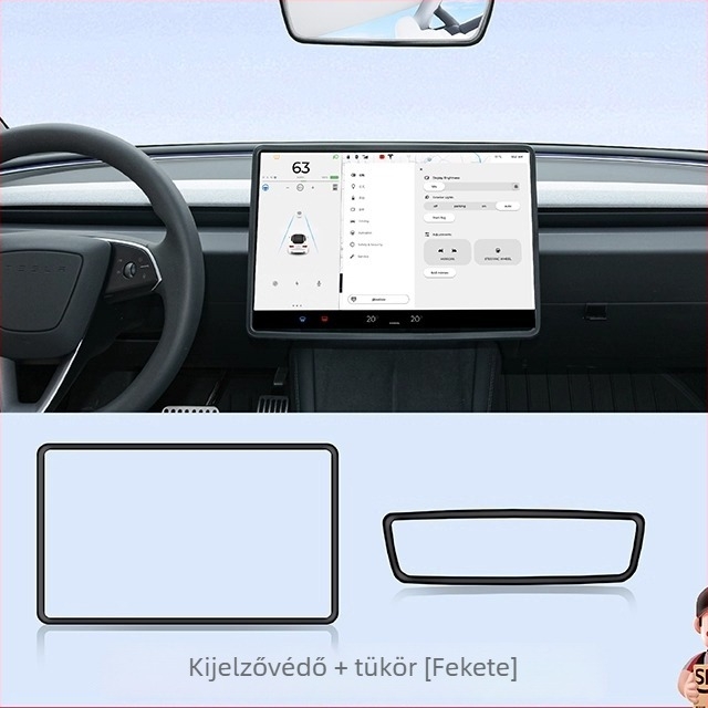 Tesla Model Y központi kijelző védőkeret szilikonból – navigációs keret, felhelyezés vákuumos kupakkal, illeszkedik a műszerfalhoz és a középső konzolhoz