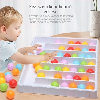 Okosító asztali puzzle színes golyókkal gyerekeknek — interaktív családi játék beltéri használatra
