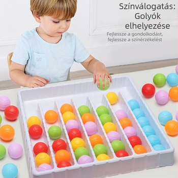 Okosító asztali puzzle színes golyókkal gyerekeknek — interaktív családi játék beltéri használatra