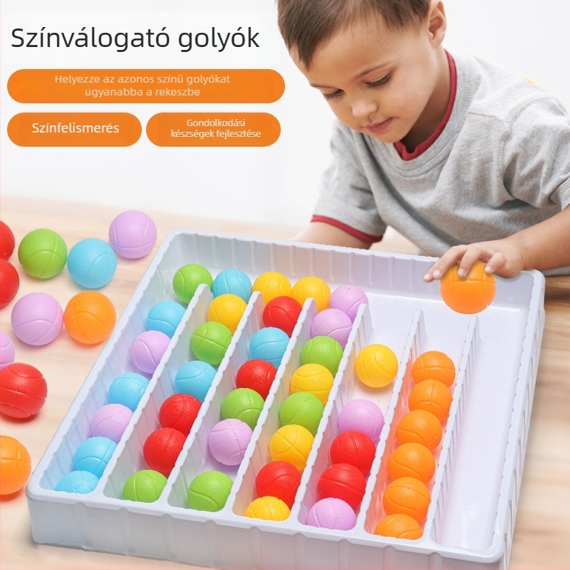 Okosító asztali puzzle színes golyókkal gyerekeknek — interaktív családi játék beltéri használatra