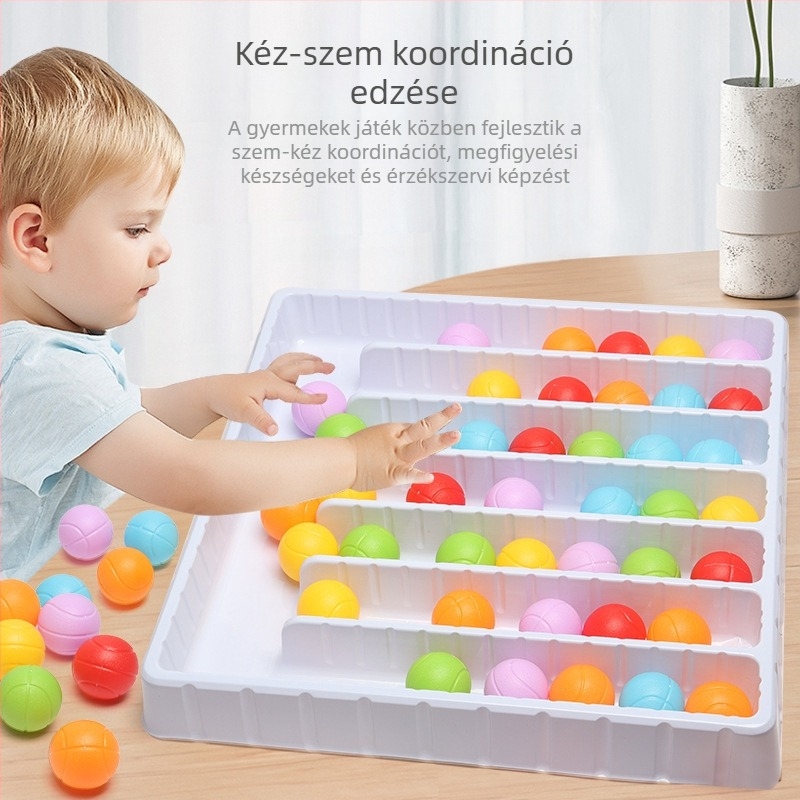 Okosító asztali puzzle színes golyókkal gyerekeknek — interaktív családi játék beltéri használatra