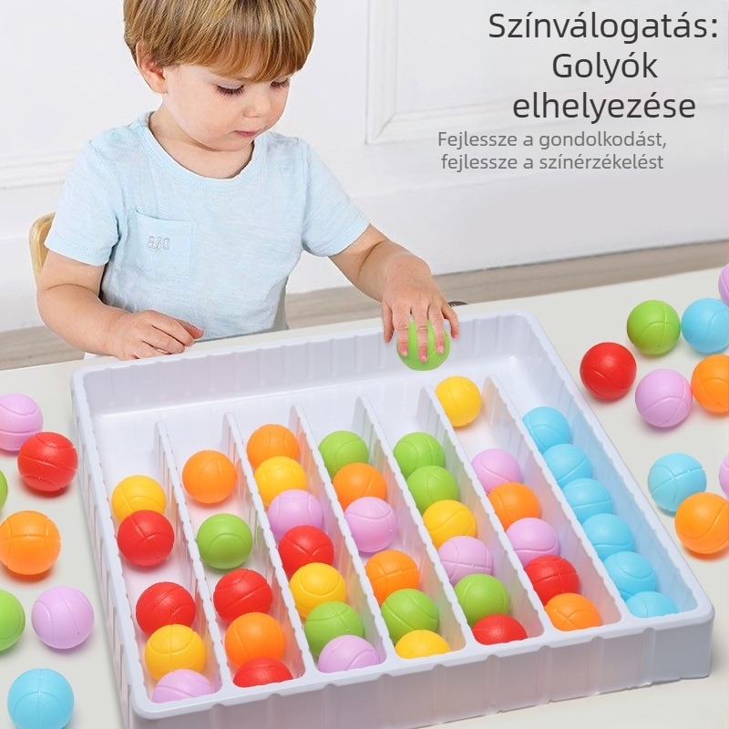 Okosító asztali puzzle színes golyókkal gyerekeknek — interaktív családi játék beltéri használatra