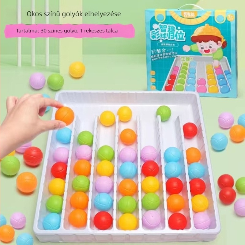 Okosító asztali puzzle színes golyókkal gyerekeknek — interaktív családi játék beltéri használatra