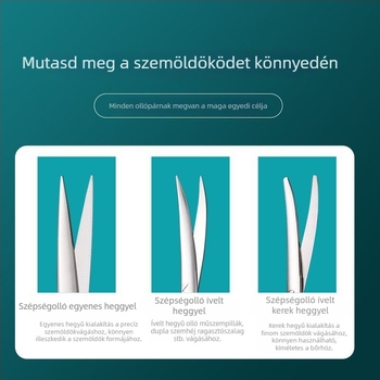 Rozsdamentes acélból készült szépségolló dupla szemhéj ragasztóhoz, műszempillákhoz és szemöldökhöz — ívelt olló szempillákhoz és szemöldökökhöz