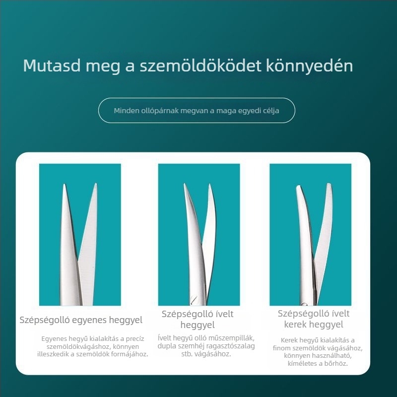 Rozsdamentes acélból készült szépségolló dupla szemhéj ragasztóhoz, műszempillákhoz és szemöldökhöz — ívelt olló szempillákhoz és szemöldökökhöz